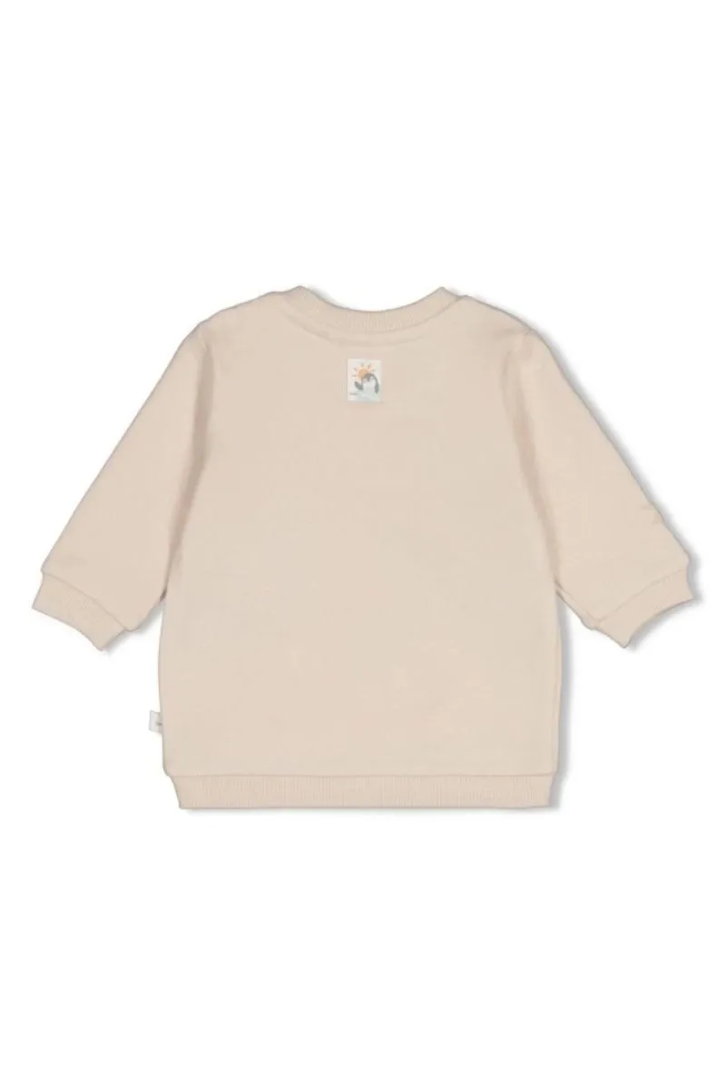 Feetje Sweater Penguin Cuddles zand, gebreide kindertrui met pinguïnmotief